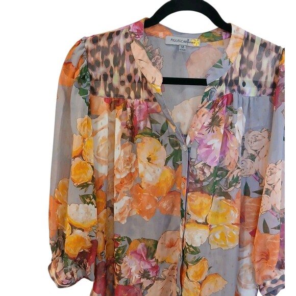 Figueroa & Flower Blouse Women’s Size Medium Floral Peasant Boho Sheer Button Up - Picture 2 of 13